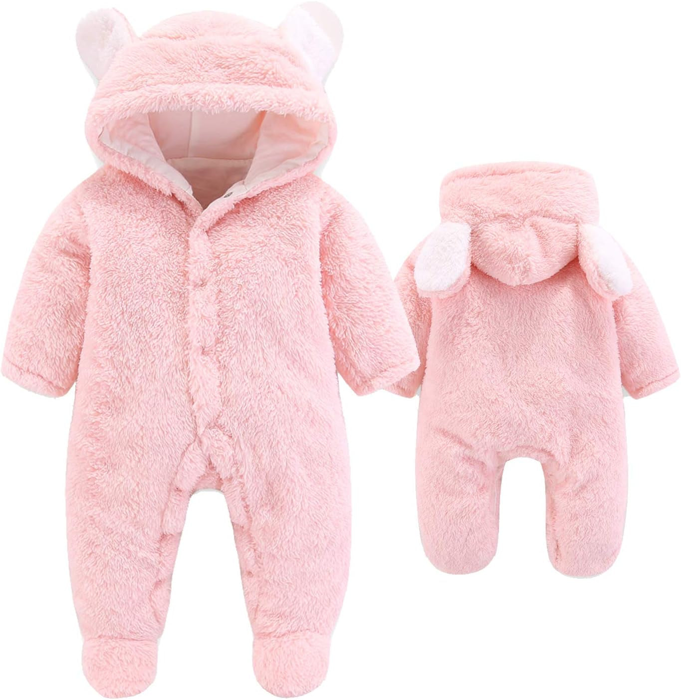 Newborn Baby Cartoon Bear Snowsuit Warm Fleece Hooded Romper Jumpsuit